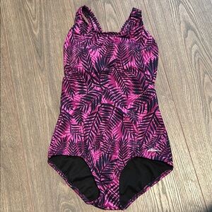 Ocean Aquashape Women's 10 One Piece Purple Navy Tropical Print Resort Swimsuit